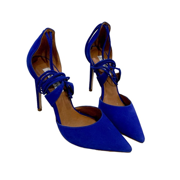 Steve Madden Shoes - STEVE MADDEN Raela Cobalt Blue Suede Leather Closed Toe Lace Up Heels Size 7.5